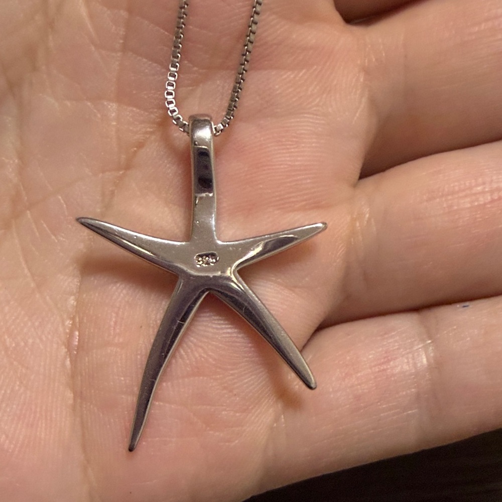 Sterling Silver Blue Opal Starfish Pendant Necklace - Picture 2 of 6